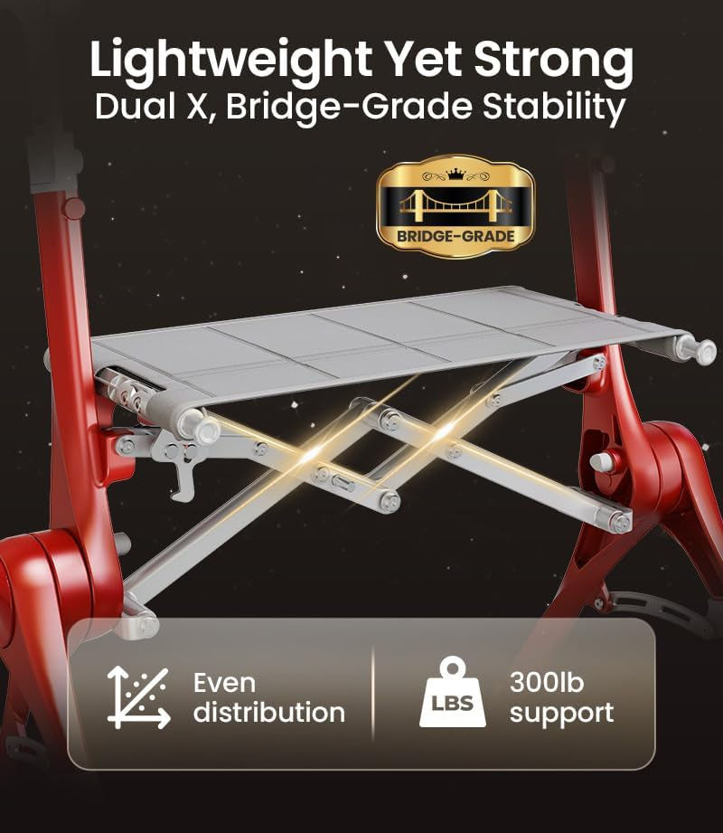 Ultra‑Light Foldable Rollator Walker for Seniors & Adults, Dual X‑Shape Heavy‑Duty Frame, Supports 330 Lbs, Comes with Travel Carry Bag