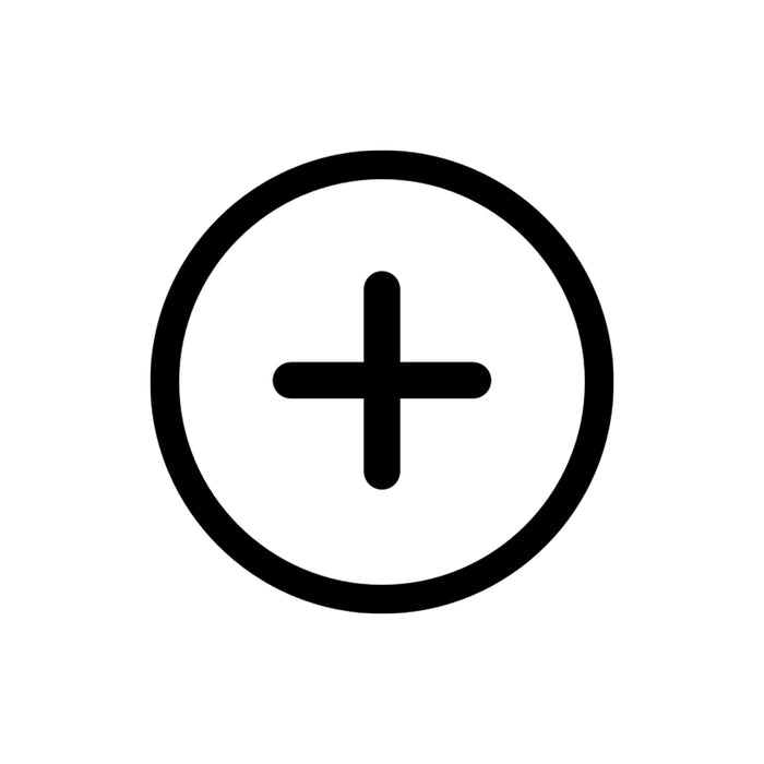Black plus sign (+) inside a circle on a white background