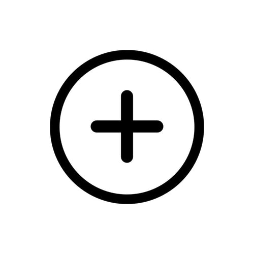 Black plus sign (+) inside a circle on a white background