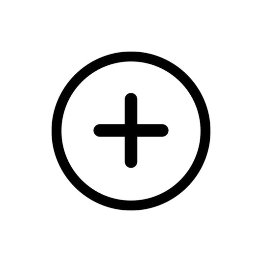 Black plus sign (+) inside a circle on a white background