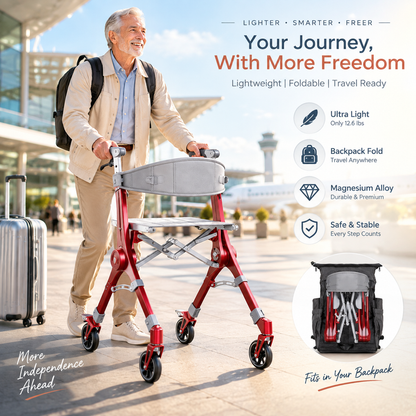 Ultra‑Light Foldable Rollator Walker for Seniors & Adults, Dual X‑Shape Heavy‑Duty Frame, Supports 330 Lbs, Comes with Travel Carry Bag