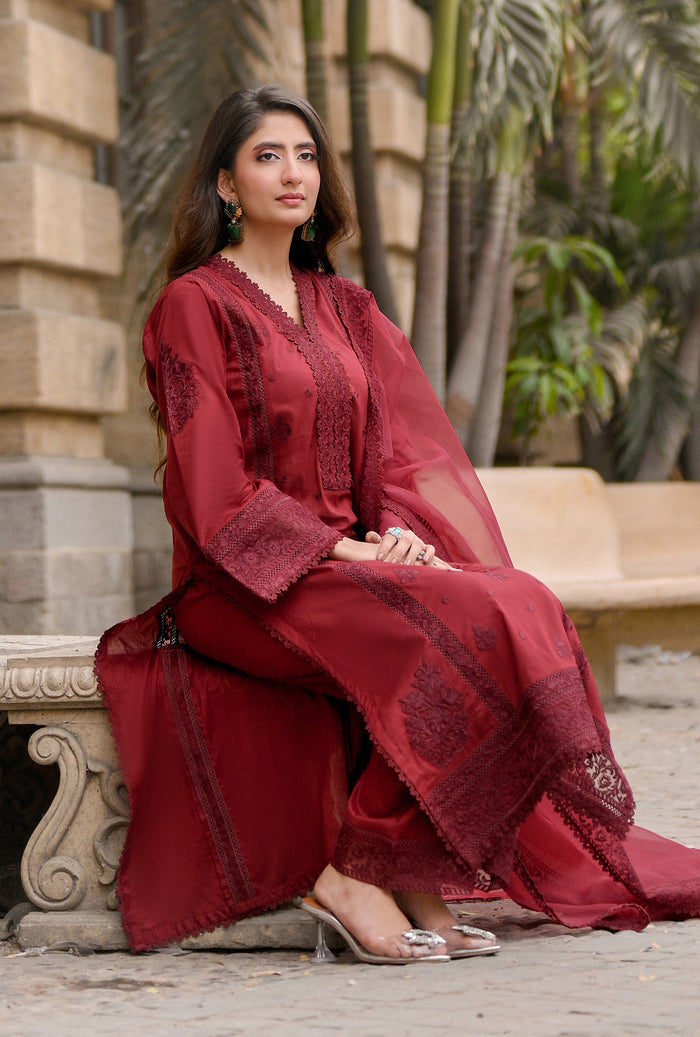 Mocha Maroon (3-Piece Lawn Tailored)