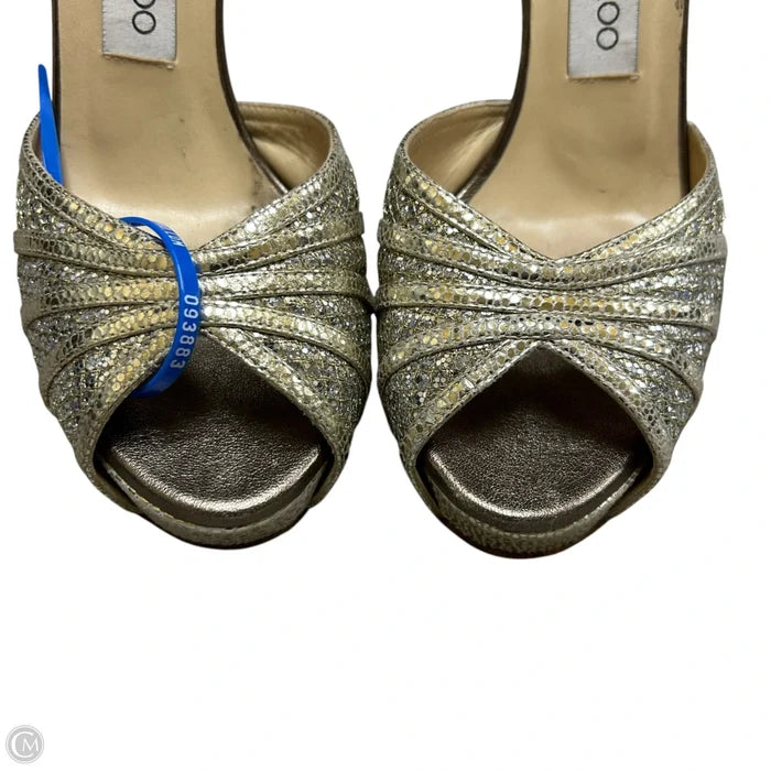 Sandals Luxury Designer By Jimmy Choo In Gold, Size: 6.5