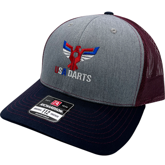 USA Darts Richardson 112 Snapback Trucker Hat - Navy, Burgundy, Gray